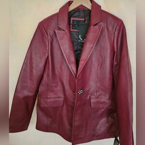 Bod &  Christensen Womens Burgundy Leather Blazer Size XL